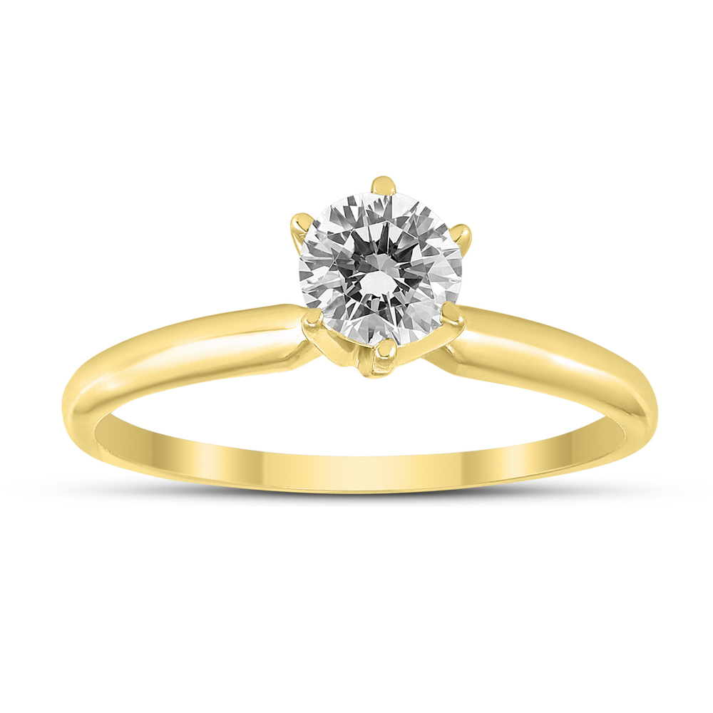3/8 Carat Round Diamond Solitaire Ring in 14K Yellow Gold